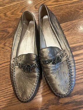 Robert Zur Metallic Bronze Leather Slip-On Loafers 8.5